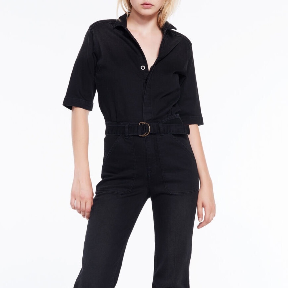 Ba&sh Black denim jumpsuit retro vintage style 70s hippie jean romper designer